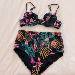 Old Navy Black Floral Bikini